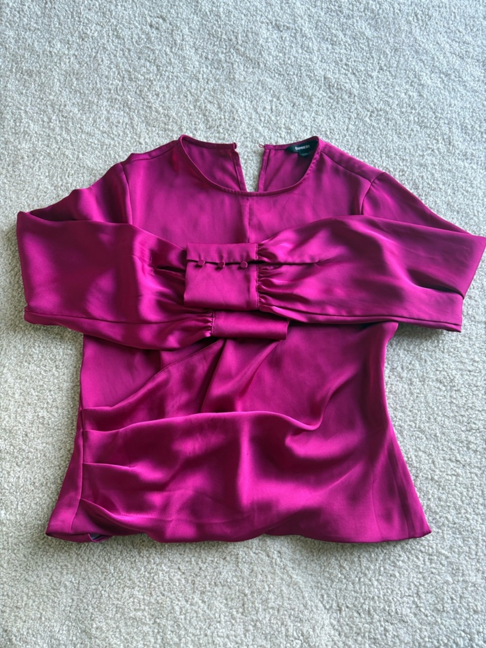Express Satin Long-Sleeve Blouse in Magenta